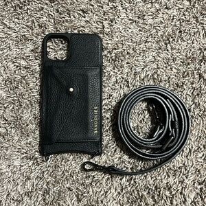 HAILEY Side Slot Leather Crossbody Bandolier in Black/Pewter